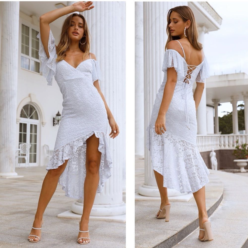 Angel Biba Blaby Blue High Low Asymmetrical Hem Back Lace Up Midi Dress XS NWT